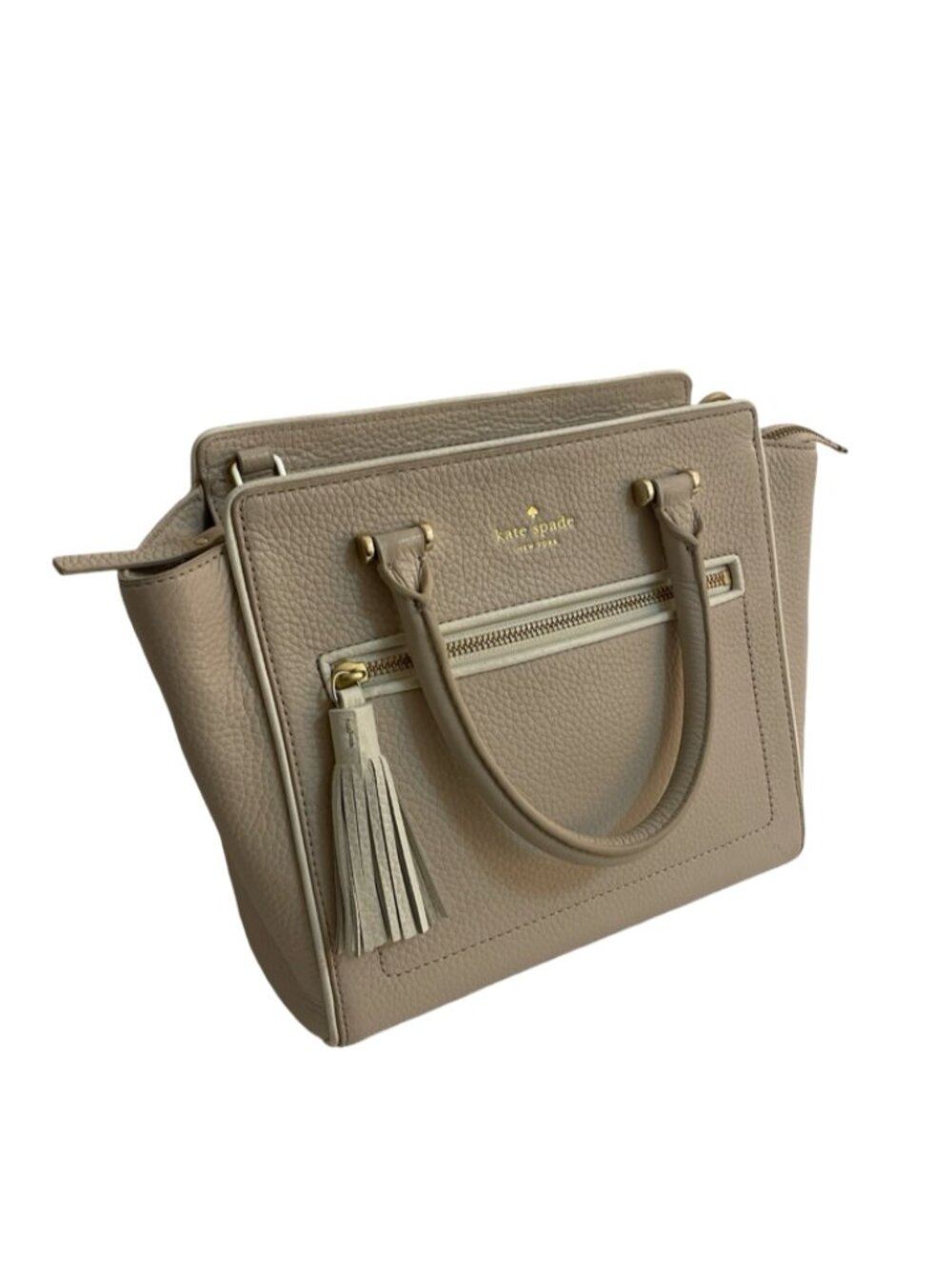 Kate Spade New York Leather Satchel Crossbody Warm Beige Tassel